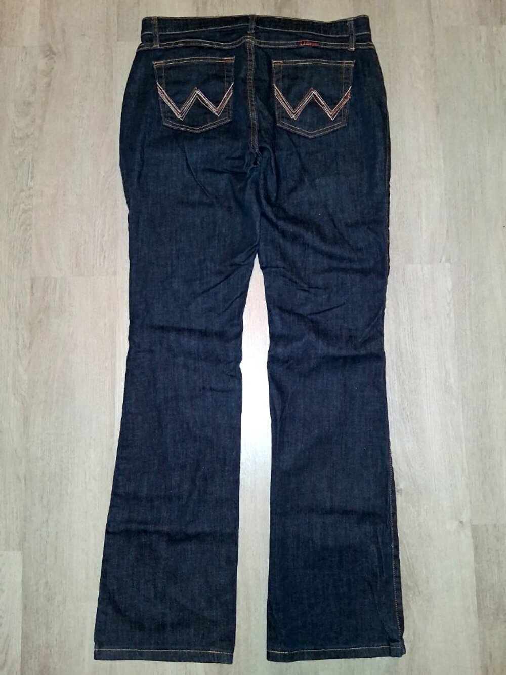 Wrangler Q-Baby No Gap Boot Cut Jeans Size 13/14 x 36 Distressed Denim Dark Wash